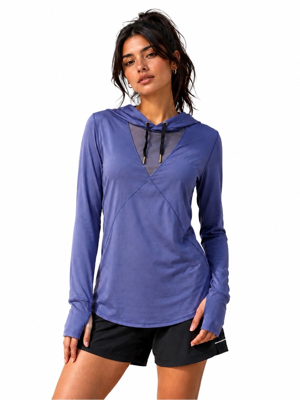 Alala Navy Hooded Wrap Top with Black Accents